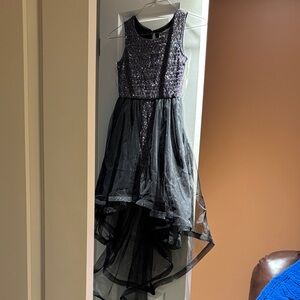 Black and Silver Sequin High-Low Dress